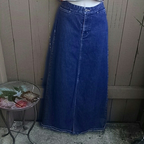 stretch denim maxi skirt